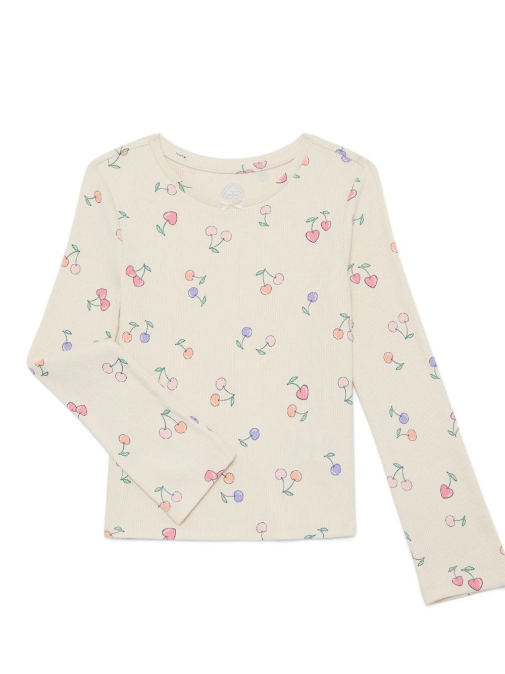 Wonder Nation Girls Printed Rib Tee with Long Sleeves